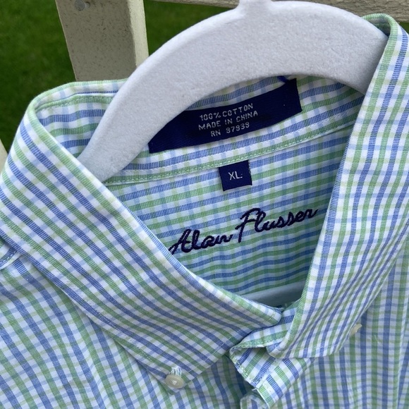 Men’s Alan Flusser small plaid green and blue button down, Size XL, Lightweight - Picture 3 of 17